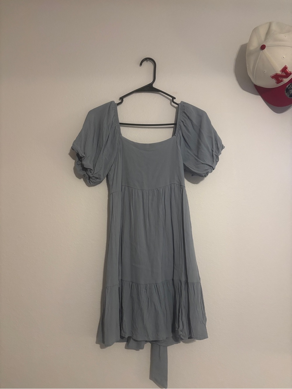 Puff Sleeve Mini Dress in Light Blue - Unbranded